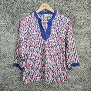 Talbots Top‎ Womens MP Petite Medium Blue V Neck Sheer Tunic Casual Ladies